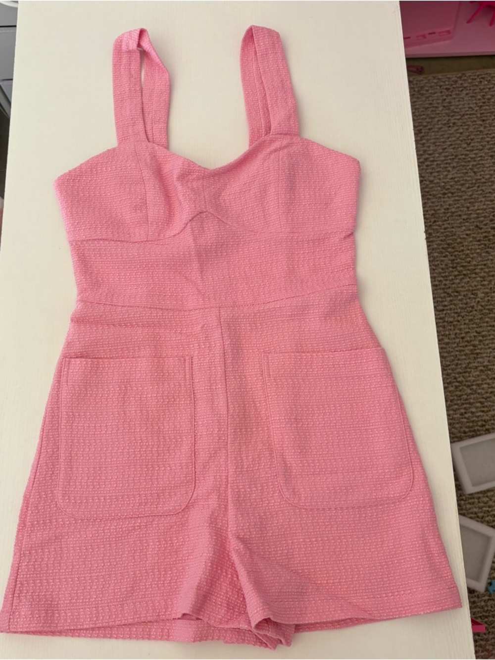 NEW ZARA Pink Textured Romper - Sleeveless Pocketed Bottoms size xs